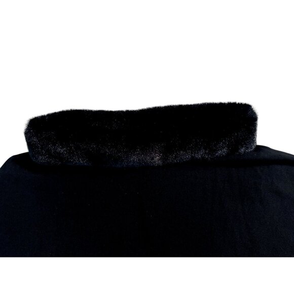 Talbots Black Faux Fur Trim Asymmetrical Hem Cape Poncho Women XS/S NWT - Picture 3 of 12
